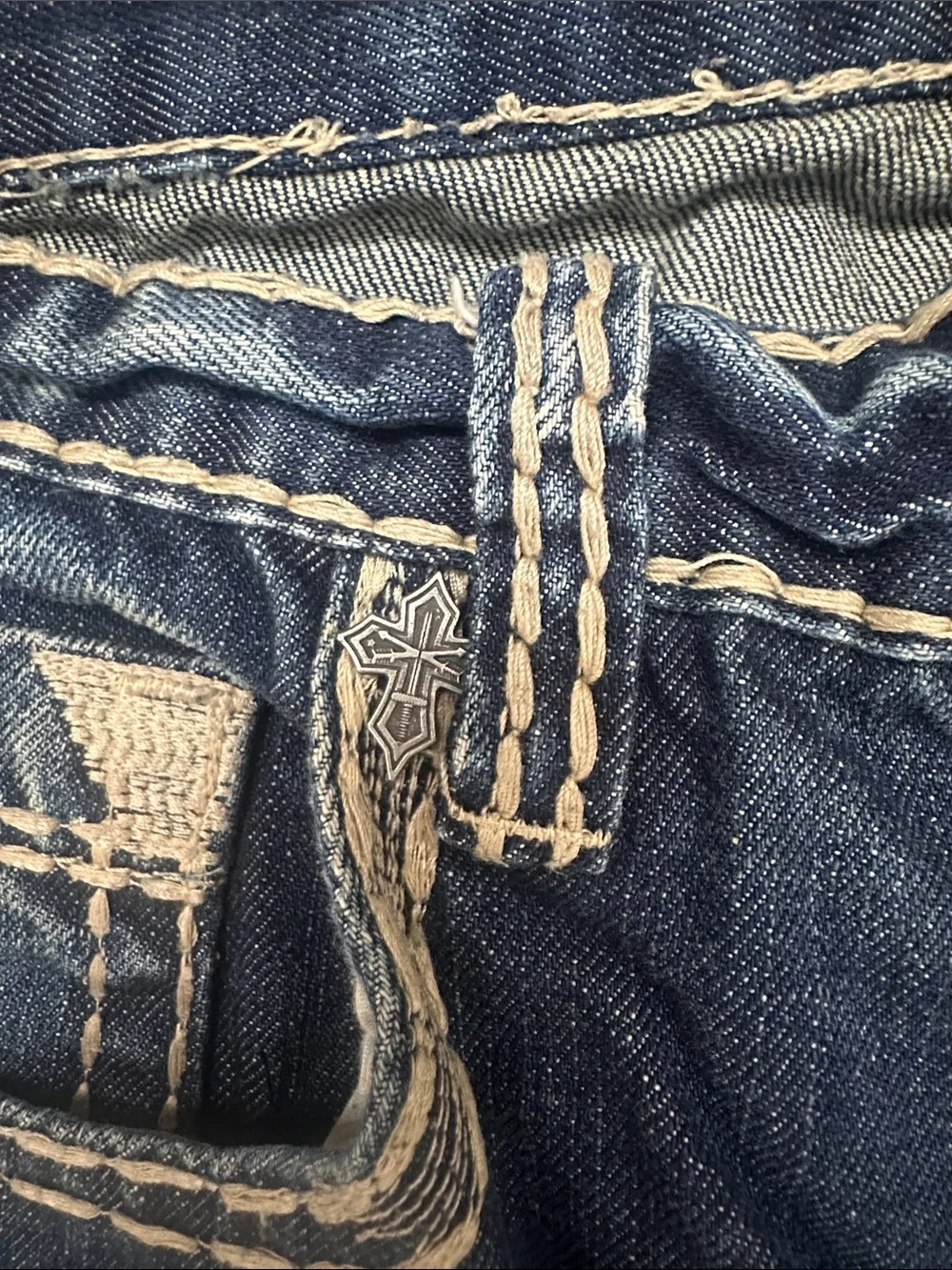 Antique Rivet Men's Dark Blue Distressed Slim Straight Jeans